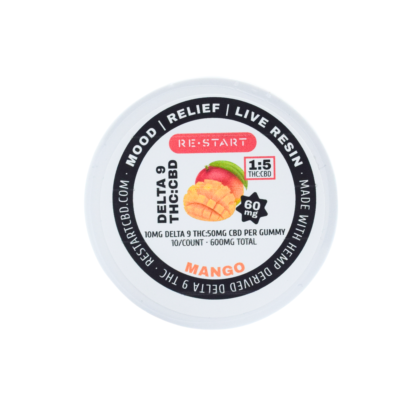 Delta 9 THC CBD 60MG Live Resin Gummies Mango (1:5) / 10-count